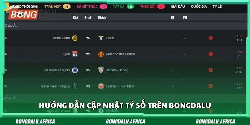 Hướng dẫn cập nhật tỷ số trên Bongdalu